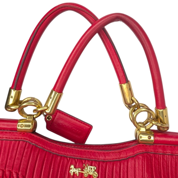 Coach Madison Large Pleated Gathered Red Pink Leather Shoulder Bag Satchel 21281 - Picture 16 of 16